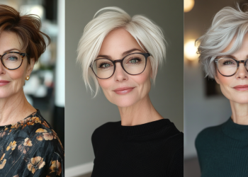 19 stilvolle Pixie-Frisuren für Frauen über 60 mit Brille