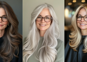 23 wunderschöne lange Frisuren für Frauen über 60 mit Brille